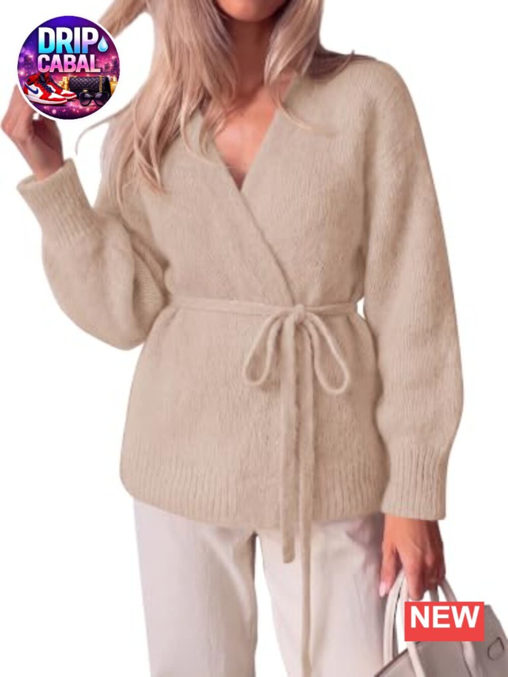 Wrap V Neck Tie Front Cardigan Lightweight Knit Sweater for Women